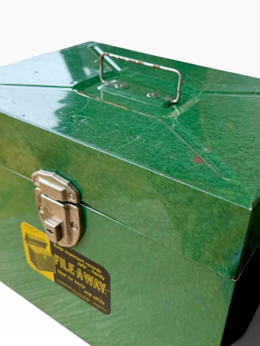 Vintage 1960s File-A-Way Green Metal Storage Box with Locking Latch